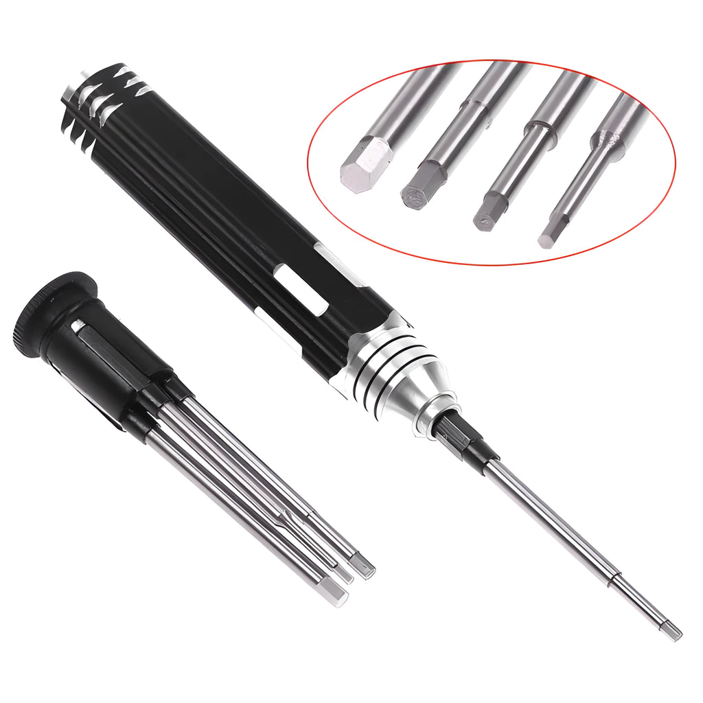 Black four-in-one hexagon socket screwdriver set for aeromodelling with four bit sizes