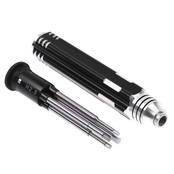Black four-in-one hexagon socket screwdriver set for aeromodelling with four bit sizes