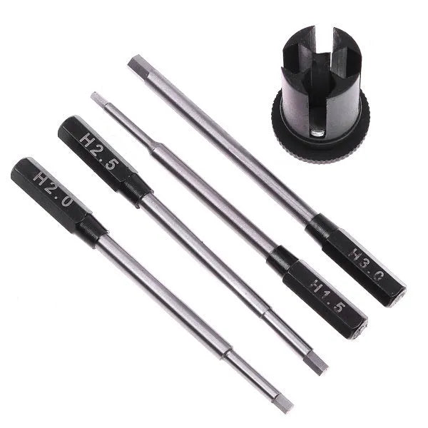 Black four-in-one hexagon socket screwdriver set for aeromodelling with four bit sizes