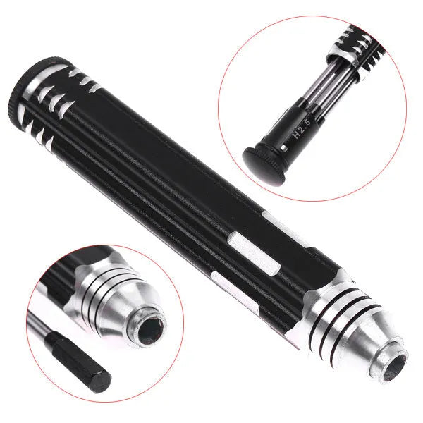 Black four-in-one hexagon socket screwdriver set for aeromodelling with four bit sizes