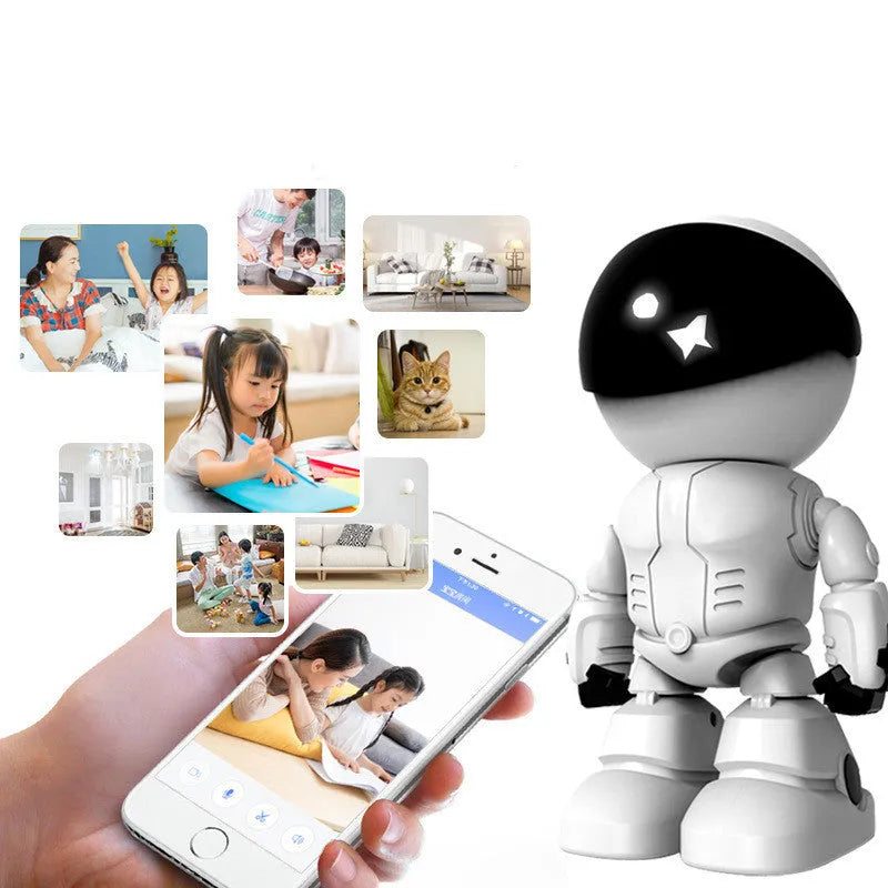 Silver network surveillance camera with 355-degree rotation and infrared night vision LEDs