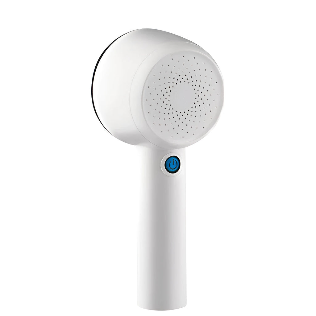 White rechargeable clothes shaver and beater on a plain background.