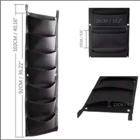 Vertical felt wall planter with 18 green planting pockets for herbs and flowers