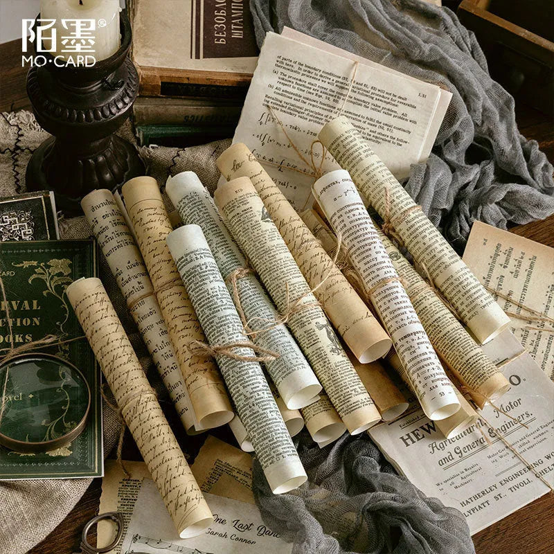 Distressed paper simulation old book prop with vintage-style cover, shown with back panel and hemp rope.