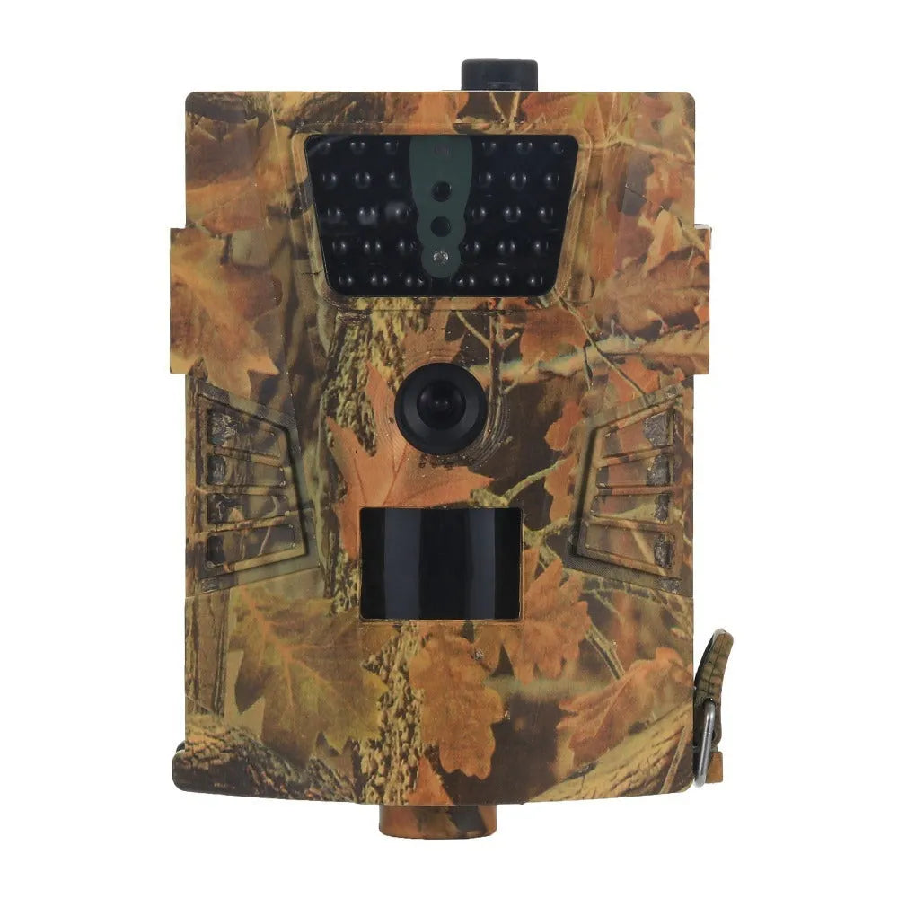 Black trail camera with 65ft night vision for orchard surveillance and wildlife monitoring