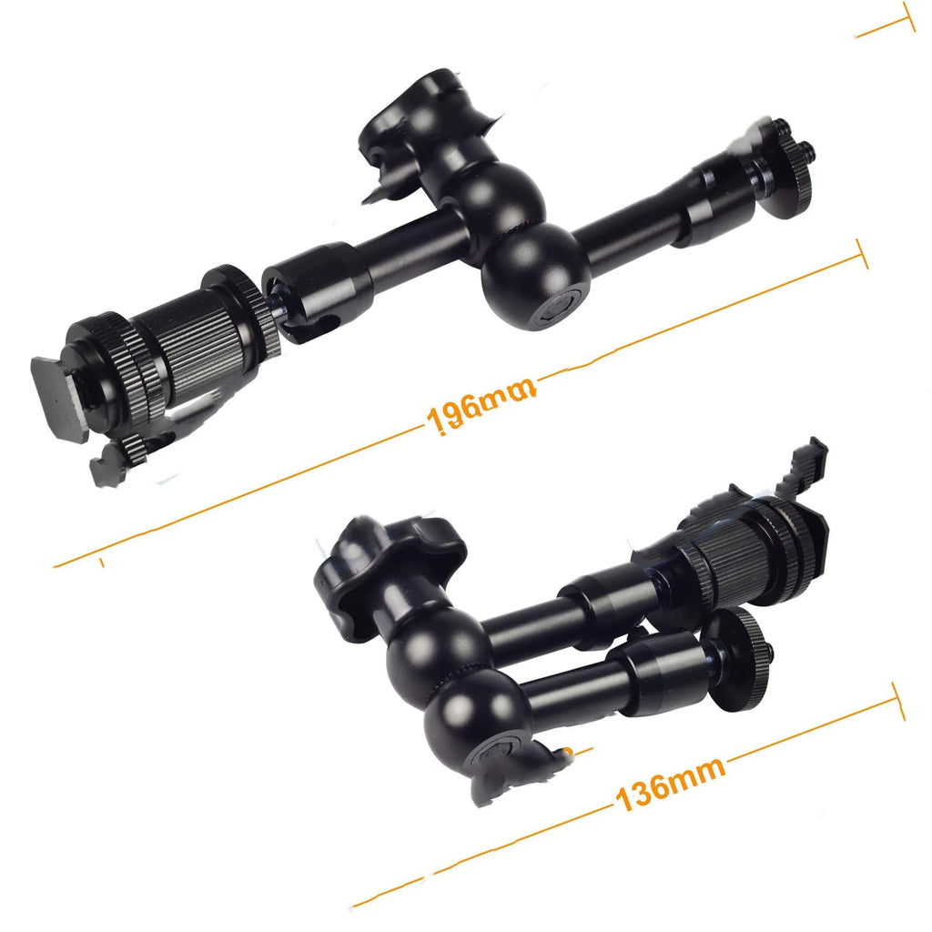 Black metal 7-inch magic friction arm with ball heads and camera mount for DSLR accessories