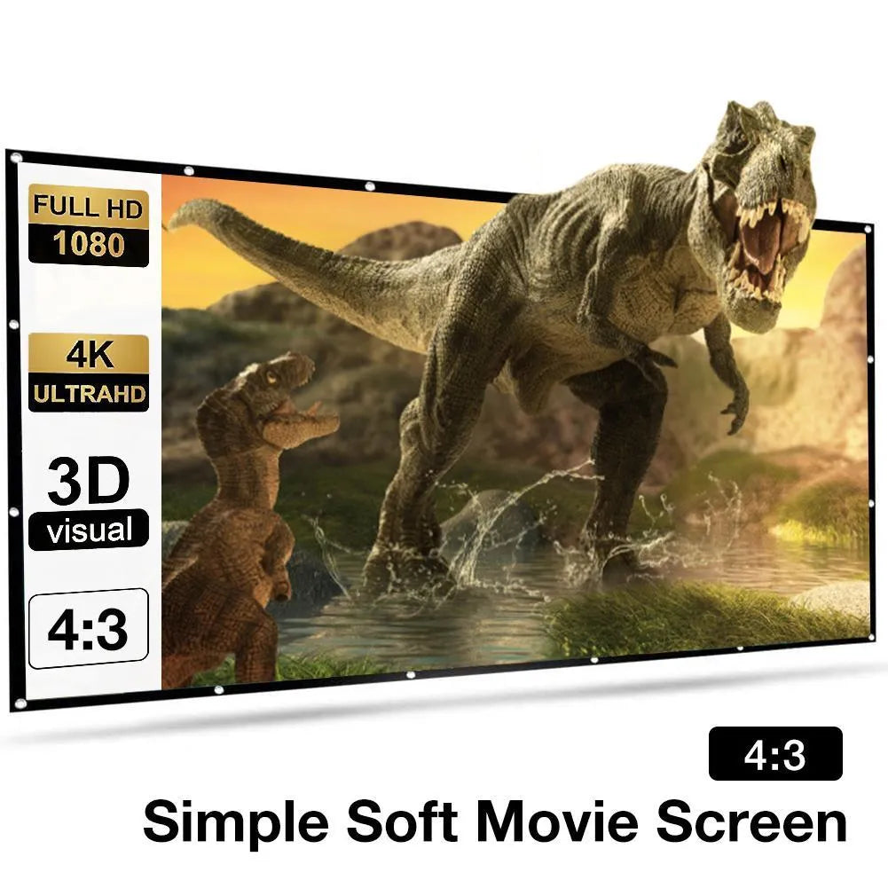 White polyester folding projection screen with 150 inch measurement shown folded