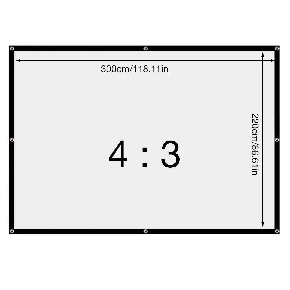 White polyester folding projection screen with 150 inch measurement shown folded