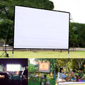 White polyester folding projection screen with 150 inch measurement shown folded