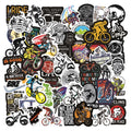 Pack of 50 bicycle and mountain bike doodle stickers for sports gear customisation.