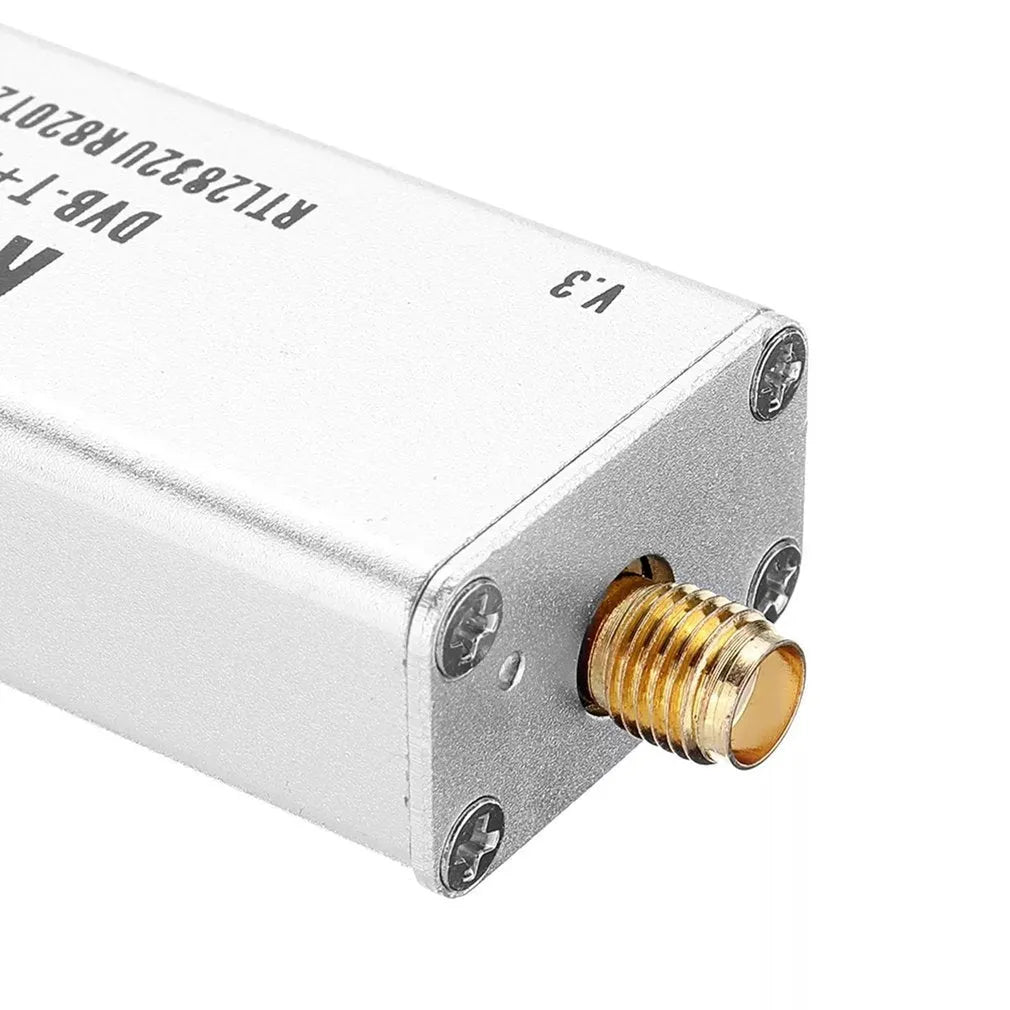 Black metal A300U software-defined radio receiver with golden SMA connector for 25-1700MHz coverage