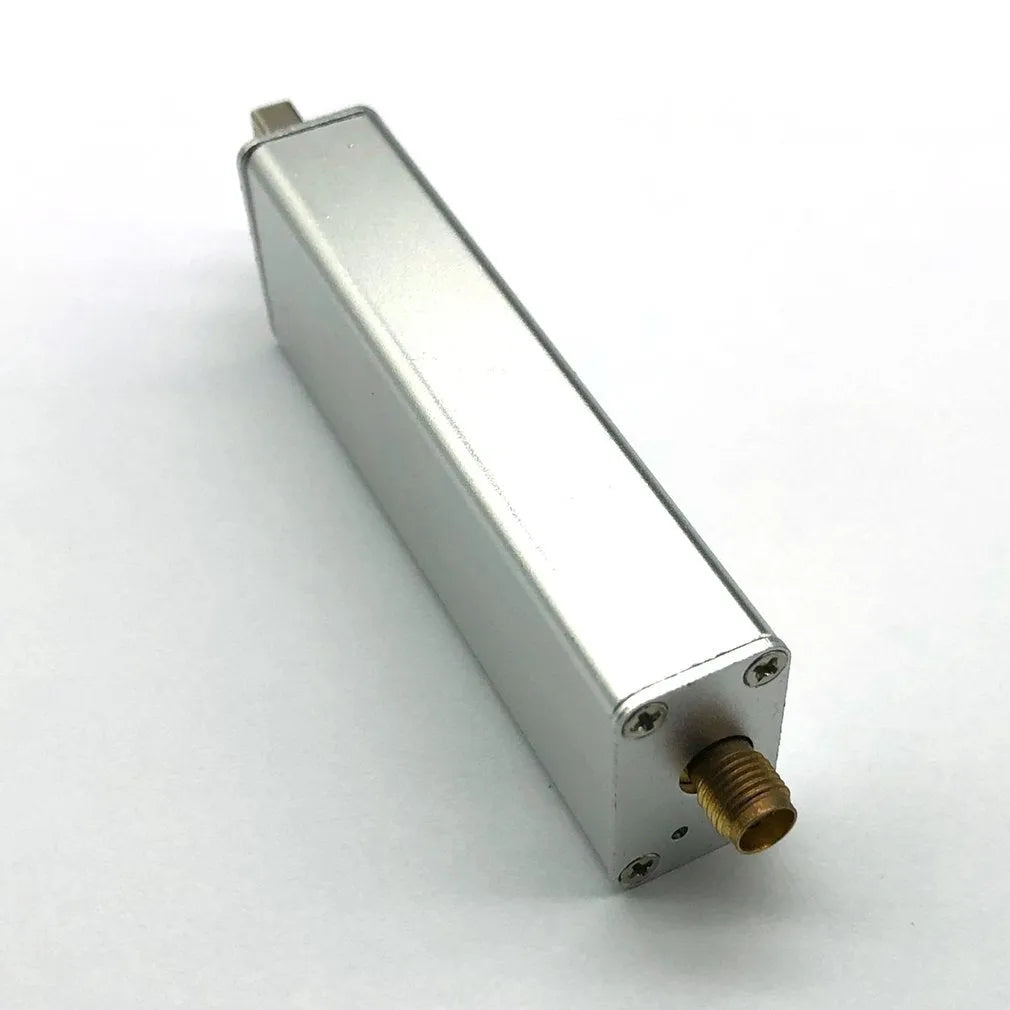 Black metal A300U software-defined radio receiver with golden SMA connector for 25-1700MHz coverage
