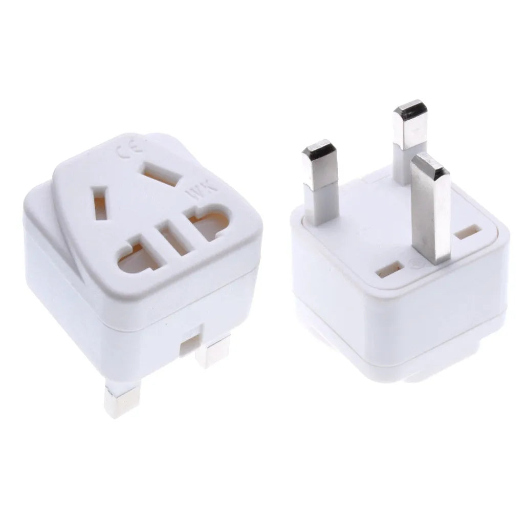 Square three plug power adapter with UK plug socket and international plug pins