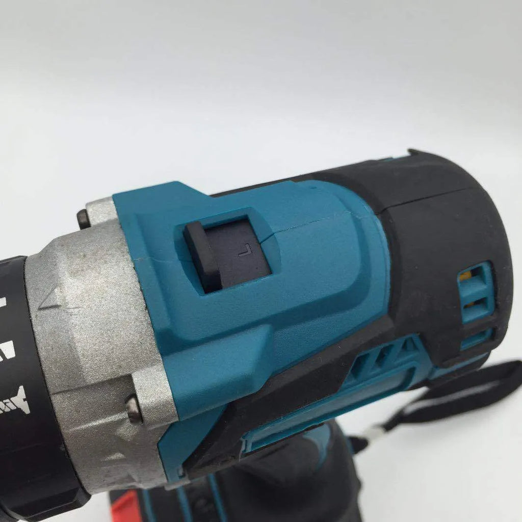 Cordless multifunction impact drill and screwdriver tool with a 13mm chuck and lithium battery pack.