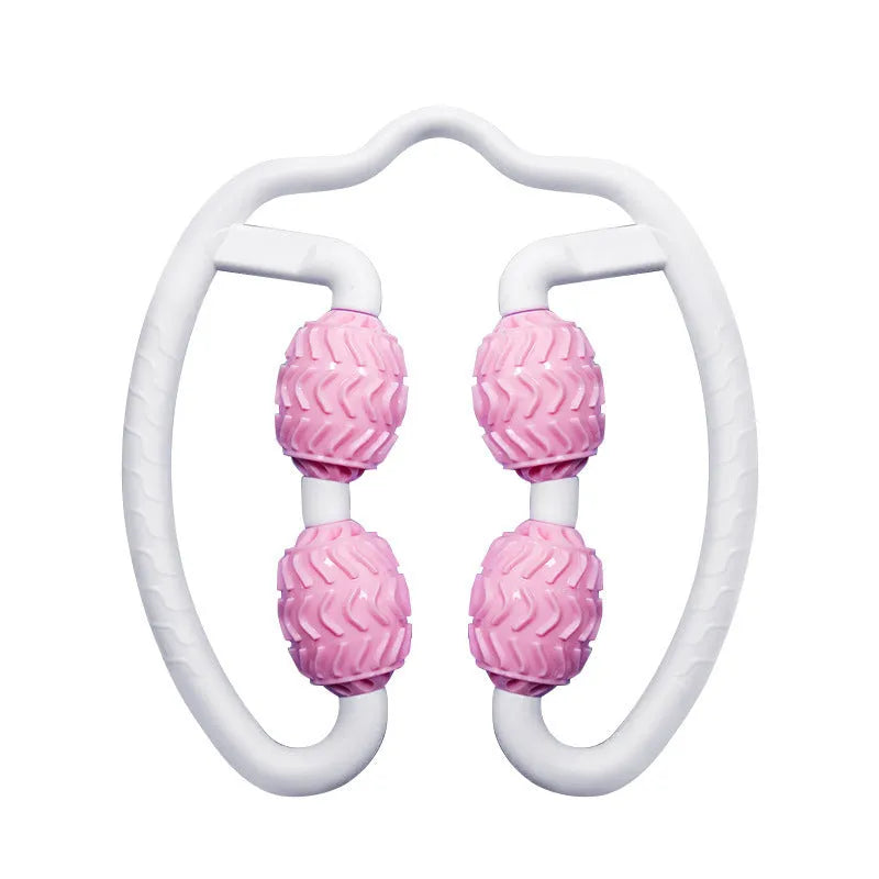 Purple and pink silicone annular leg massage roller for fitness recovery