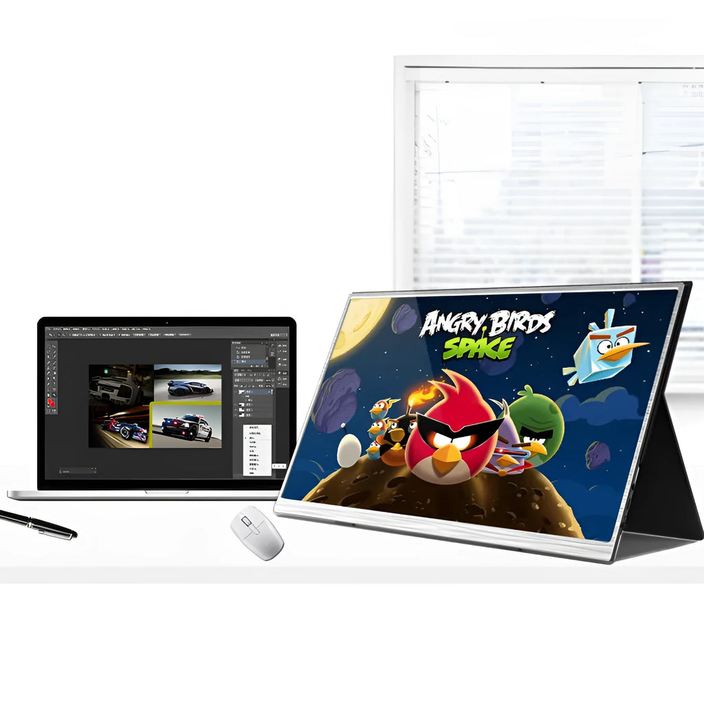 15-inch portable gaming monitor with IPS panel display and HDMI connectivity cables