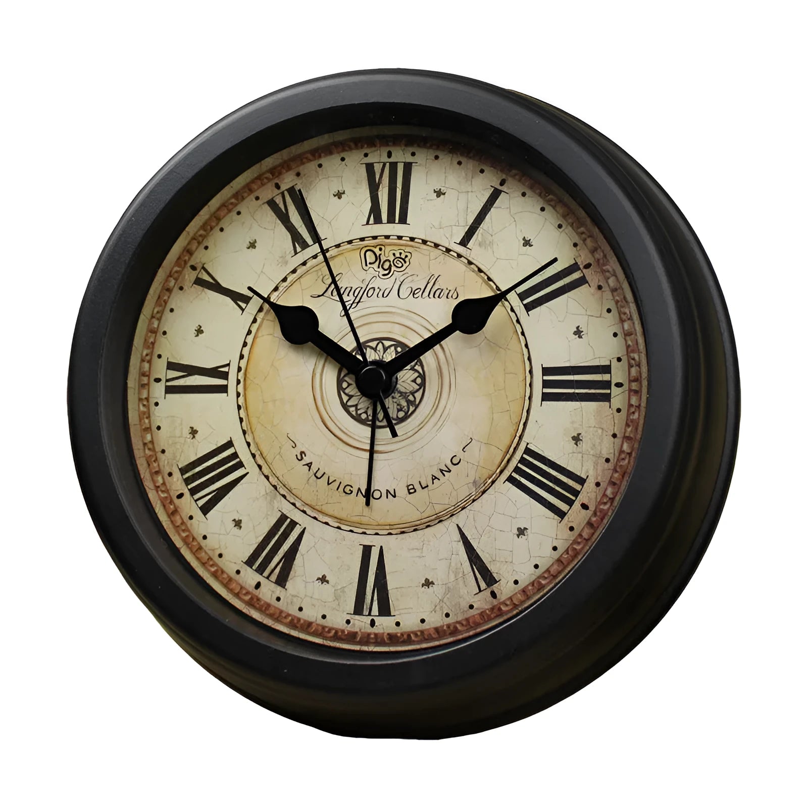 Round 6-inch European retro desk clock with silent sweep movement on wooden surface