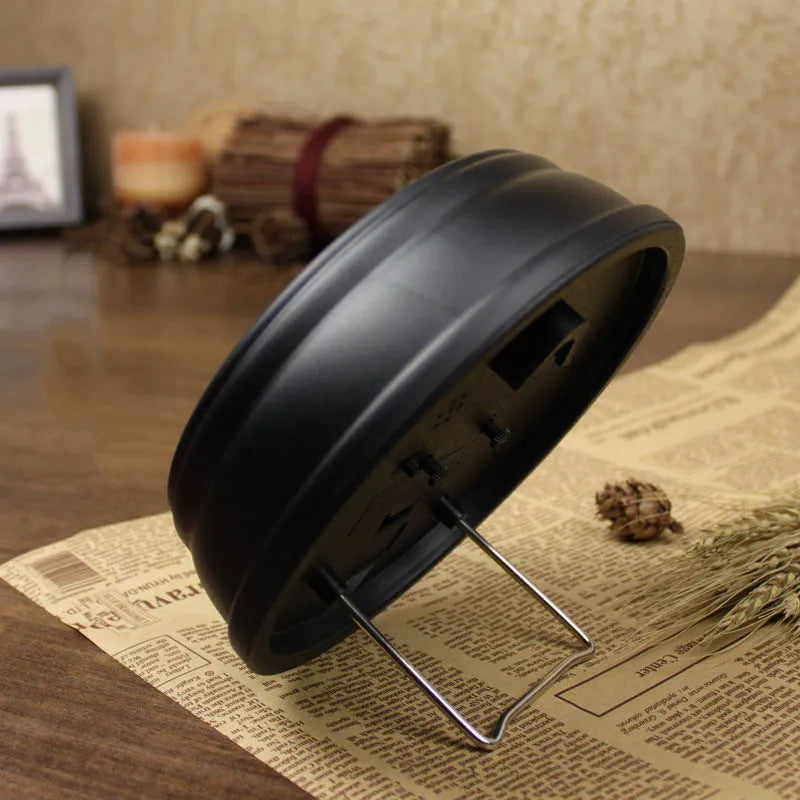 Round 6-inch European retro desk clock with silent sweep movement on wooden surface