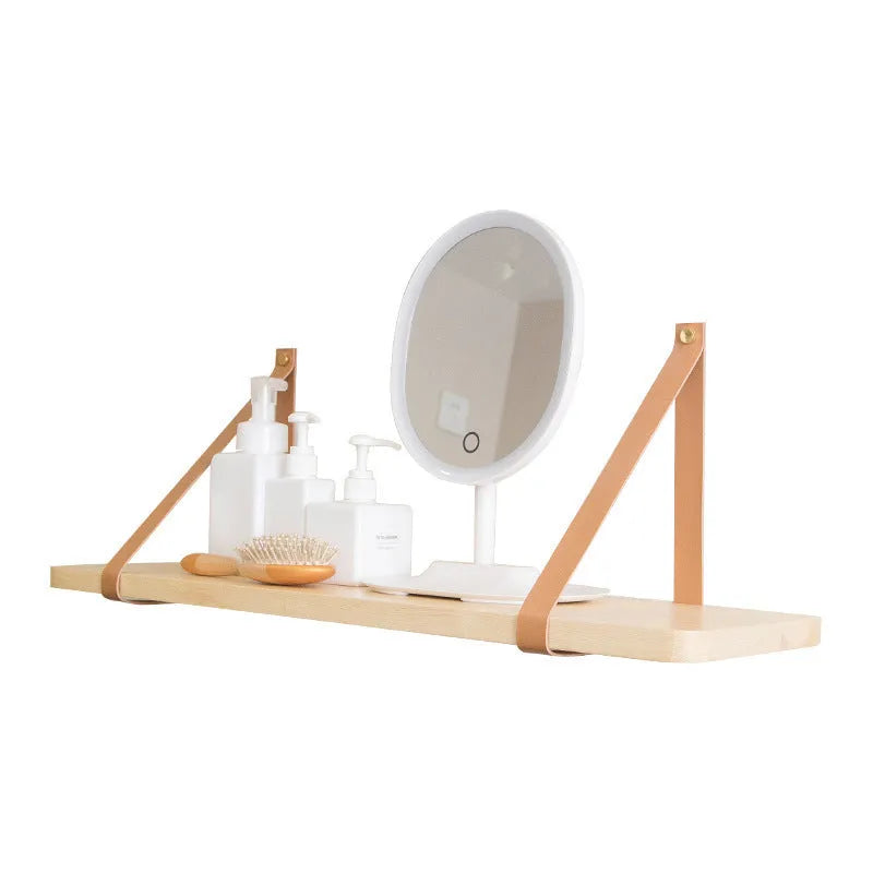 Pine wood wall-mounted storage rack or bookshelf with Nordic style design.