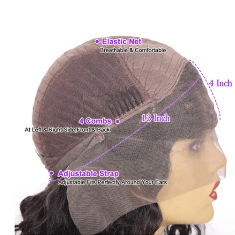 Real human hair 13x4 lace short bob wig in natural 1B colour with slanted bangs