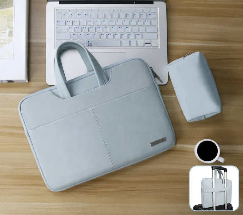 Universal waterproof PU leather laptop bag for Apple MacBook and Lenovo notebooks with multiple internal pockets