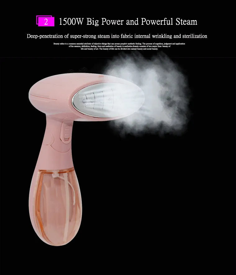 Pink Sokany handheld steam ironing brush with EU plug for clothes wrinkle removal