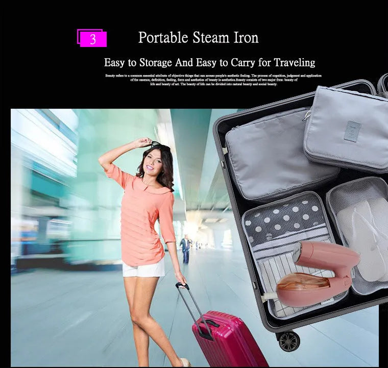 Pink Sokany handheld steam ironing brush with EU plug for clothes wrinkle removal