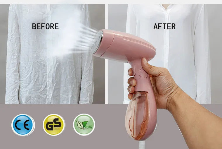 Pink Sokany handheld steam ironing brush with EU plug for clothes wrinkle removal
