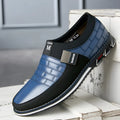 Men's blue casual leather shoes with low-cut design showing imitation leather upper and viscose sole