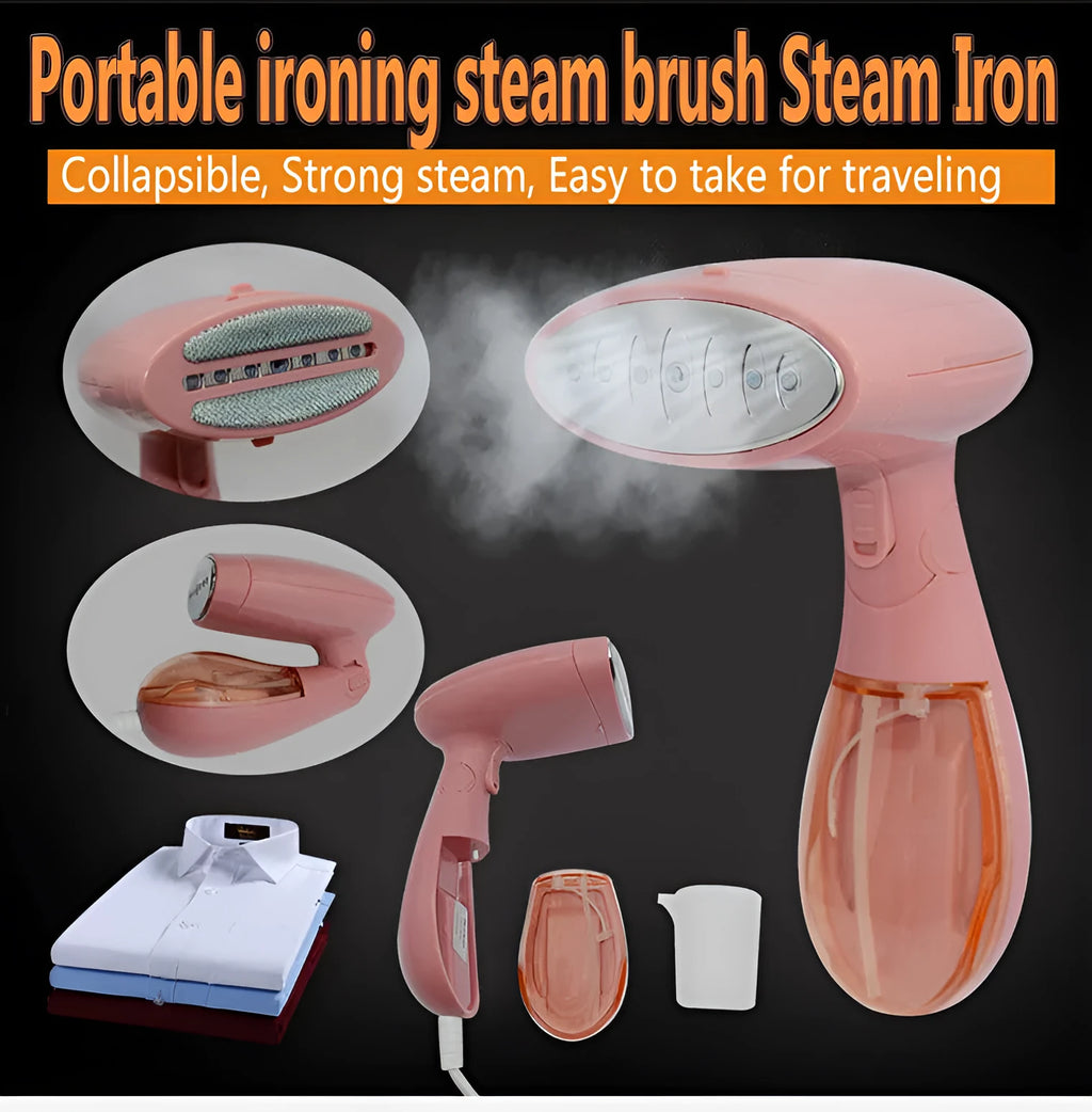 Pink Sokany handheld steam ironing brush with EU plug for clothes wrinkle removal