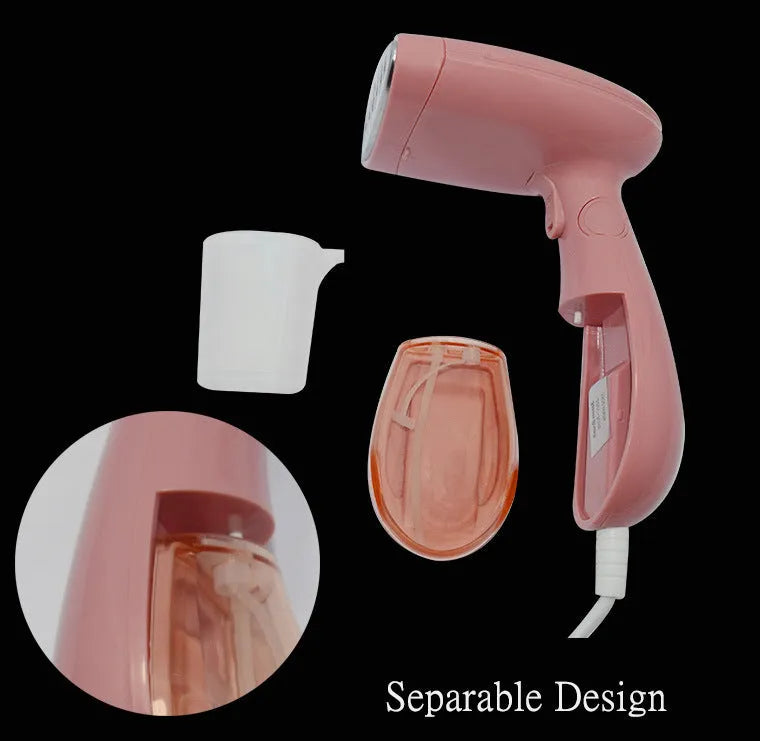 Pink Sokany handheld steam ironing brush with EU plug for clothes wrinkle removal
