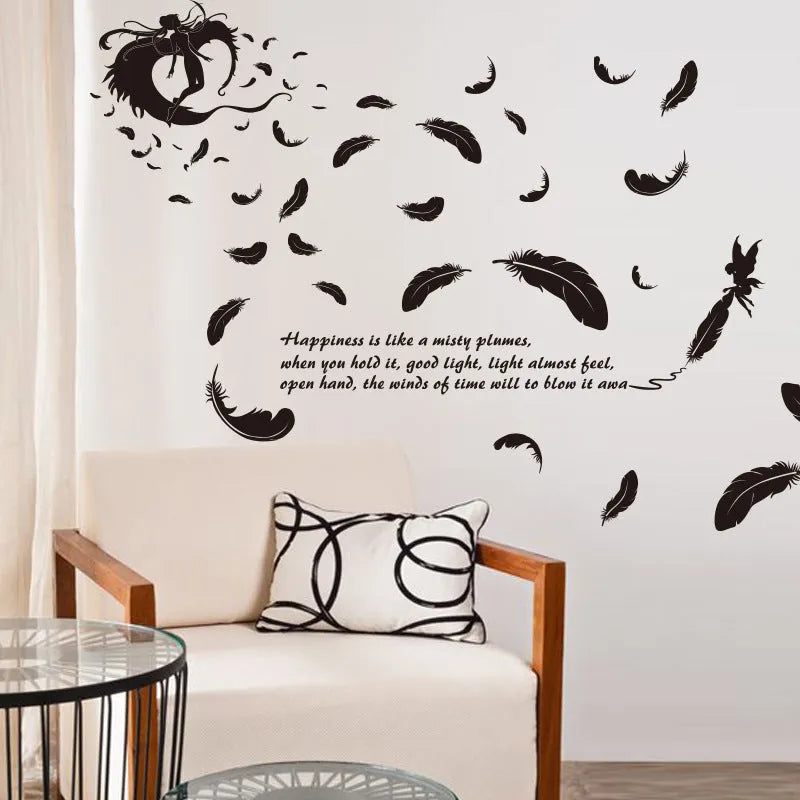 Black Feather Angel Three Generations removable wall sticker measuring 50 by 70 centimetres.