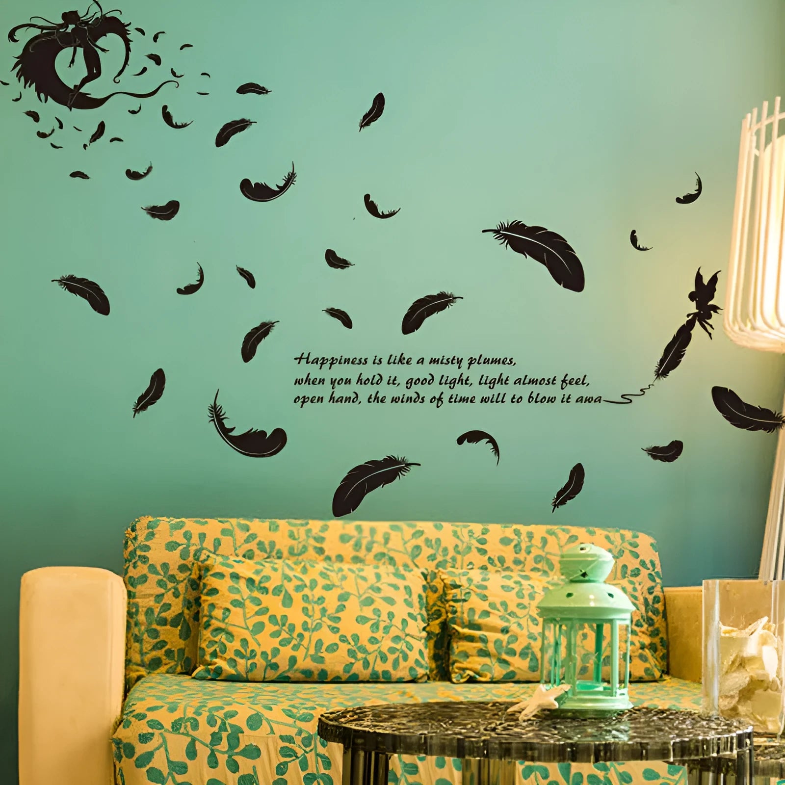 Black Feather Angel Three Generations removable wall sticker measuring 50 by 70 centimetres.