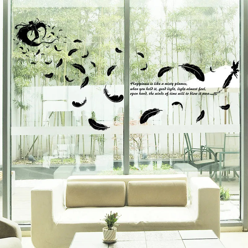 Black Feather Angel Three Generations removable wall sticker measuring 50 by 70 centimetres.