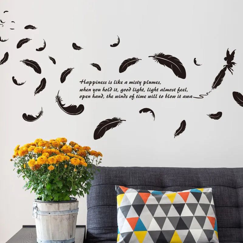 Black Feather Angel Three Generations removable wall sticker measuring 50 by 70 centimetres.