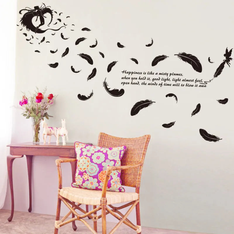 Black Feather Angel Three Generations removable wall sticker measuring 50 by 70 centimetres.