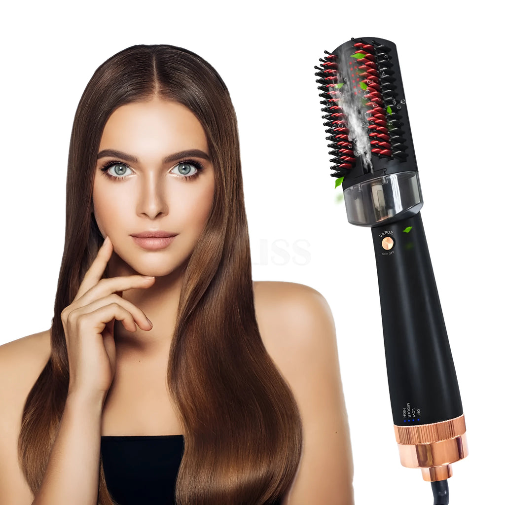 Black and pink hot air comb with infrared heating and anion spray technology