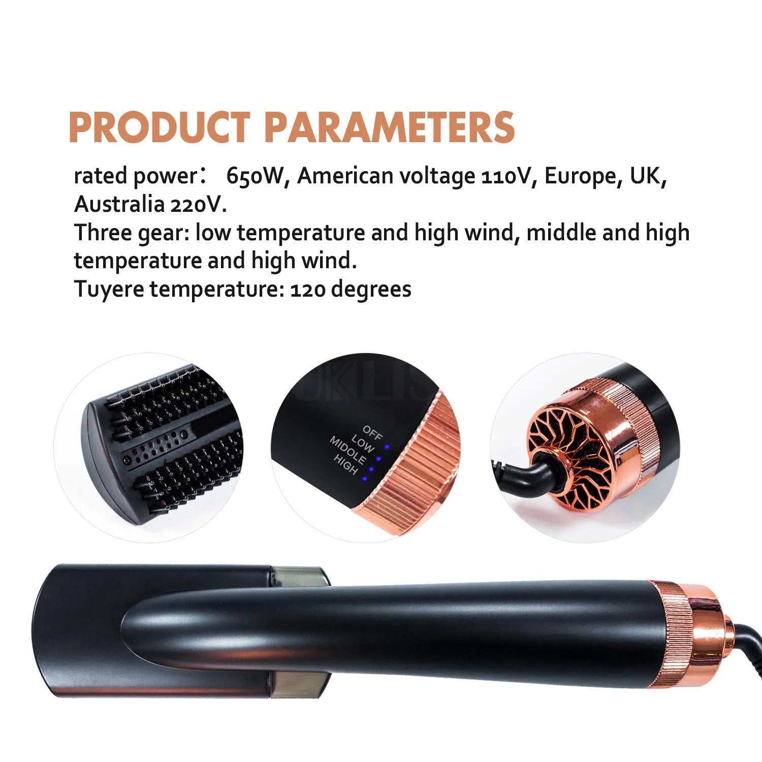 Black and pink hot air comb with infrared heating and anion spray technology