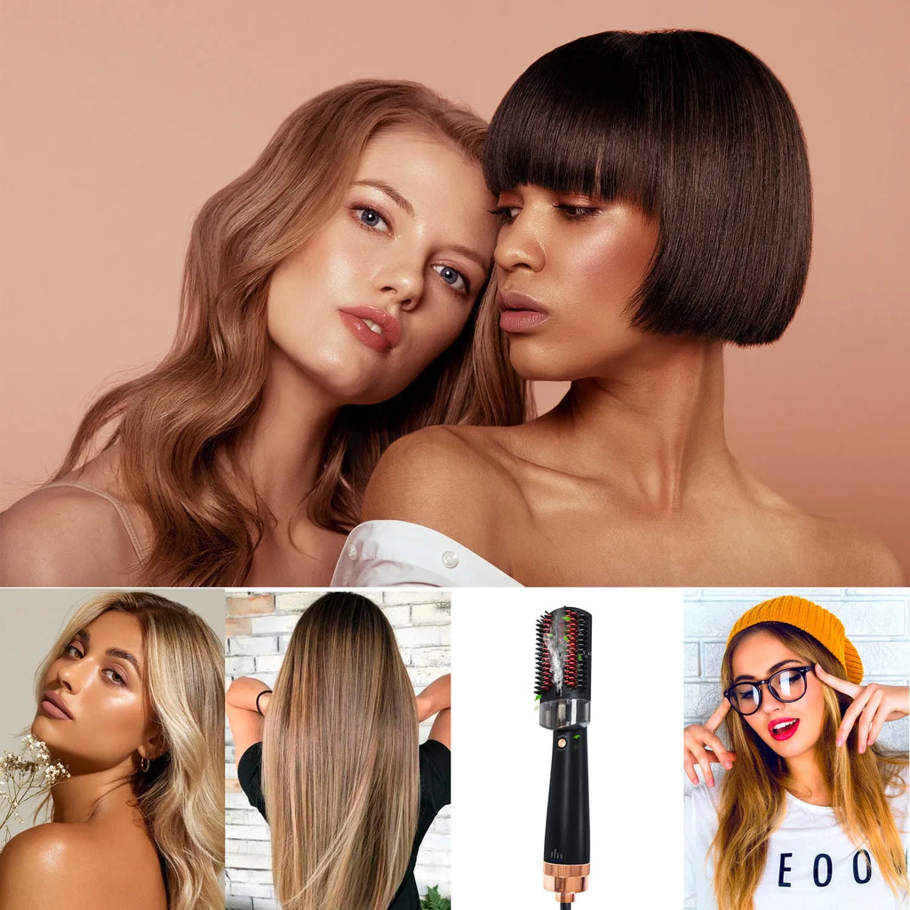 Black and pink hot air comb with infrared heating and anion spray technology