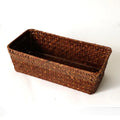 Natural straw desk storage box for cosmetics and stationery organisation in brown colour