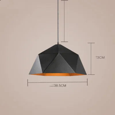 Nordic geometric pendant light with iron frame in black or white colour, 25cm diameter circular design