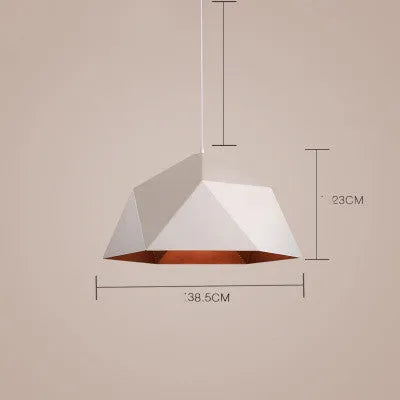 Nordic geometric pendant light with iron frame in black or white colour, 25cm diameter circular design