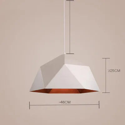 Nordic geometric pendant light with iron frame in black or white colour, 25cm diameter circular design