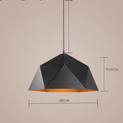 Nordic geometric pendant light with iron frame in black or white colour, 25cm diameter circular design
