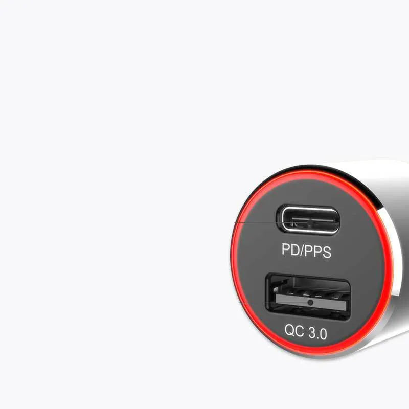 83W dual-port fast car charger with USB C and USB A ports for phones and laptops