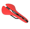143mm wide plastic bicycle saddle in black, side view with chrome molybdenum steel bottom shell