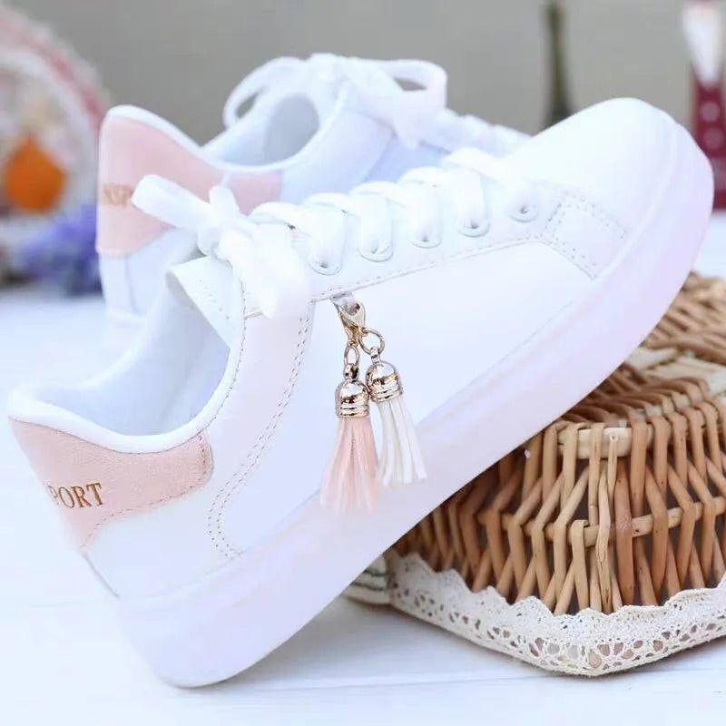White mesh women's casual trainers with rubber sole in black or pink colour options