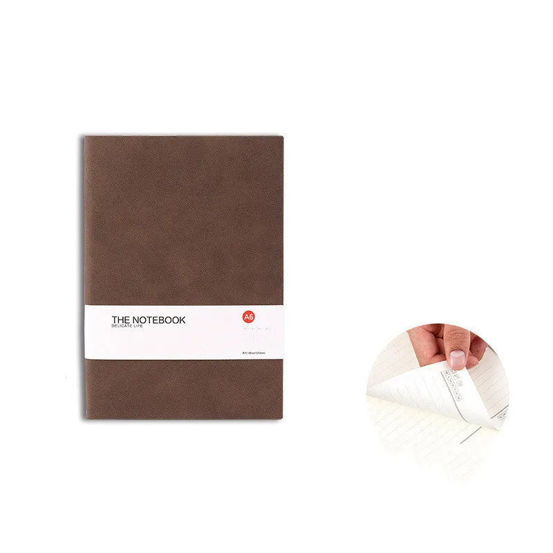 Solid colour thickened paper notebook in A5, A6, and B5 sizes shown in green, dark blue, and orange red options
