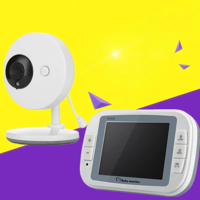 3.5 inch digital wireless baby monitor with white UFO-style camera and temperature display