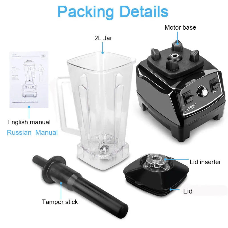 Black or red 2200W high-speed blender with 2-litre jar and wall-breaking function on kitchen counter.